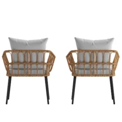 Flash Furniture Evin Set Of 2 Boho Indoor/Outdoor Rope Rattan Wicker Patio Chairs With All-Weather Cushions -Garden Furniture Store GUEST 154a3beb a922 40f7 8393 ec42421673f8