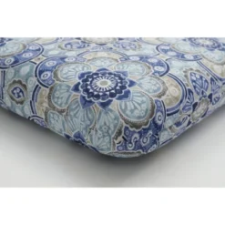 Set Of 2 Outdoor/Indoor Rounded Corners Seat Cushions Keyzu Medallion Mariner Blue - Pillow Perfect