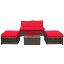 Tangkula 5-Piece Outdoor Rattan Wicker Sofa Set Lounge Chair With Red Cushions -Garden Furniture Store GUEST 16397155 b3cd 46e1 881e 139069d7a470