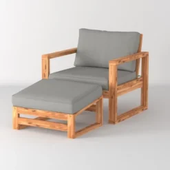 Galia 2pc Square Leg Acacia Wood Chair And Ottoman With Cushions - Brown - Saracina Home -Garden Furniture Store GUEST 166ad4fe 8b58 4635 b854 caa776581feb