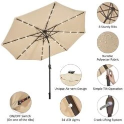 Costway 10' Solar LED Lighted Patio Market Umbrella Shade Tilt Adjustment Crank TanBeige -Garden Furniture Store GUEST 16b01482 4fa5 4ede 9e2f 776fad47d421
