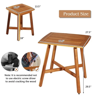 Costway 5PCS Acacia Patio Dining Set W/Square Table & 4 Stools Reddish Brown 2 Costway 5PCS Acacia Patio Dining Set W/Square Table & 4 Stools Reddish Brown - Image 2