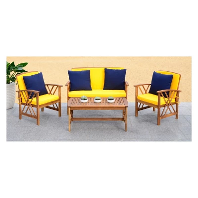 4pc Fontana Outdoor Set Teak Look/Yellow - Safavieh 1 4pc Fontana Outdoor Set Teak Look/Yellow - Safavieh