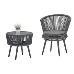 3pc Outdoor Wicker Conversation Set With Cushions - Dark Gray - GODEER -Garden Furniture Store GUEST 17e005d0 86d1 4ec9 844c 7618f3786623