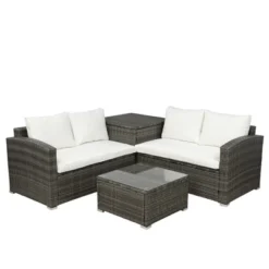 4pc Wicker Patio Conversation Set With Cushions - Gray/Beige - GODEER 20 4pc Wicker Patio Conversation Set With Cushions - Gray/Beige - GODEER -Garden Furniture Store GUEST 182e5c94 c5f4 4eed 8f29 ec0c27b5439c