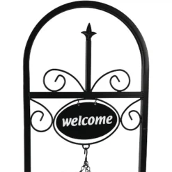Sunnydaze Decor Sunnydaze Indoor/Outdoor Iron Construction Decorative Welcome Sign And Coco Grass Liner Hanging Basket Planter Stand - 48" H - Black -Garden Furniture Store GUEST 18779973 4ca4 4146 bcb9 8e9d692abe94