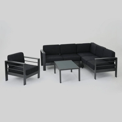 Cape Coral 5pc Aluminum Sofa Set With Cushions - Dark Gray - Christopher Knight Home 1 Cape Coral 5pc Aluminum Sofa Set With Cushions - Dark Gray - Christopher Knight Home
