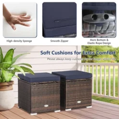 Costway 2PCS Patio Rattan Ottomans Seat Side Table Storage Box Footstool W/Cushions Navy -Garden Furniture Store GUEST 18a2a2b6 208f 4d6a a8cd 9a8079ce9141