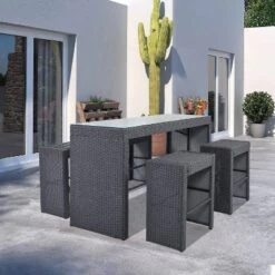 5pc Outdoor Rattan Bar Set With Stools & Cushions- Gray - WELLFOR 32 5pc Outdoor Rattan Bar Set With Stools & Cushions- Gray - WELLFOR -Garden Furniture Store GUEST 18b90999 010e 48e9 86ef 67cf443663a7