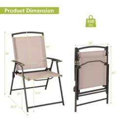Costway 2 Pcs Patio Folding Sling Dining Chairs Armrests Steel Frame Outdoor Beige/Grey -Garden Furniture Store GUEST 18d3edbf e5d4 4992 b856 1226e6ef024e
