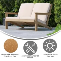 Emma And Oliver All-Weather Polyresin Adirondack Loveseat With Deep Seat And Comfortable Back & Seat Cushions -Garden Furniture Store GUEST 18f38de8 842f 4a4d 855f 17e243146603