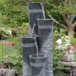 Sunnydaze Decor Sunnydaze 41"H Electric Polystone 4-Tier Staggered Pillars Outdoor Water Fountain With LED Lights -Garden Furniture Store GUEST 190c48c9 6245 4fa6 a88a 74948e13c1cf