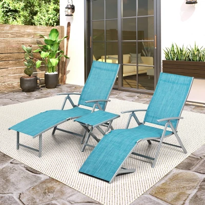 3pc Outdoor Aluminum Folding Adjustable Chaise Lounge Chair And Table Set Blue - Crestlive Products 1 3pc Outdoor Aluminum Folding Adjustable Chaise Lounge Chair And Table Set Blue - Crestlive Products