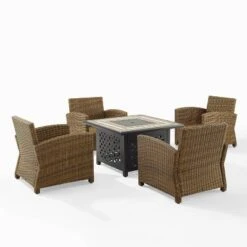 Bradenton 5pc Outdoor Wicker Arm Chair & Fire Table Set - Crosley -Garden Furniture Store GUEST 19630d8c 8015 4239 afa5 868ff2987489