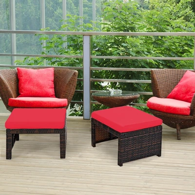 Costway 2PCS Patio Rattan Ottoman Cushioned Seat Foot Rest Furniture TurquoiseRedWhite 4 Costway 2PCS Patio Rattan Ottoman Cushioned Seat Foot Rest Furniture TurquoiseRedWhite - Image 4