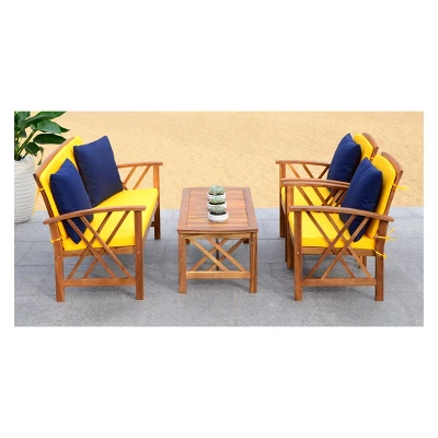 4pc Fontana Outdoor Set Teak Look/Yellow - Safavieh 2 4pc Fontana Outdoor Set Teak Look/Yellow - Safavieh - Image 2