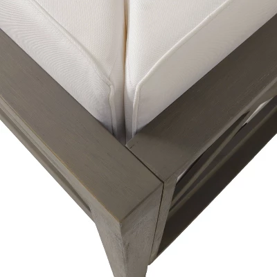 2pc Brava Outdoor Acacia Wood Right Arm Loveseat & Coffee Table With Cushion Gray/White - Christopher Knight Home 1 2pc Brava Outdoor Acacia Wood Right Arm Loveseat & Coffee Table With Cushion Gray/White - Christopher Knight Home