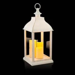 22" Candlelit Lantern With LED Lights White - Alpine Corporation -Garden Furniture Store GUEST 1a311463 d2c0 4dcf 9d62 4f761c92bfd4