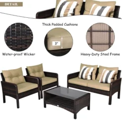 Costway 4PCS Patio Rattan Furniture Set Loveseat Sofa Coffee Table Sofa W/Cushion Garden 14 Costway 4PCS Patio Rattan Furniture Set Loveseat Sofa Coffee Table Sofa W/Cushion Garden -Garden Furniture Store GUEST 1a56dfaa e20e 4cc7 aad2 1b53ca91d5fe