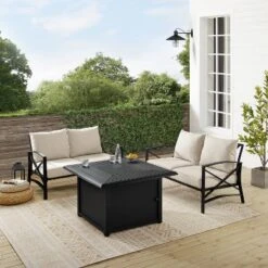 Kaplan 3pc Outdoor Conversation Set With Fire Table & 2 Loveseats - Oatmeal - Crosley -Garden Furniture Store GUEST 1a7d3afb 57d9 4f3d 8fba da0288aa116f