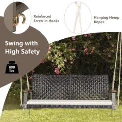 Tangkula 2-Seat Rattan Porch Swing Chair Outdoor Wicker Swing Bench W/ Seat Cushion -Garden Furniture Store GUEST 1ae7d9ec 5e37 40ea b48a 92250667b870