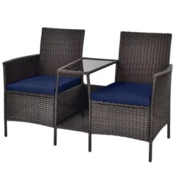 Tangkula Patio Loveseat 2 Person Cushioned Seats With Center Table Outdoor Rattan Furniture Set Turquoise/ Red -Garden Furniture Store GUEST 1b5c462b c4fe 4f20 be84 72714ebef22f