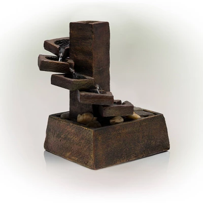 11" Resin Tiered Stone Eternity Tabletop Fountain Brown - Alpine Corporation 3 11" Resin Tiered Stone Eternity Tabletop Fountain Brown - Alpine Corporation - Image 3