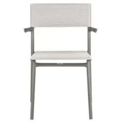 Lafuma Batyline Duo ORON Sustainable Aluminum Weather Resistant Stackable Outdoor Dining Armchair With 287 Pound Capacity, Titanium/Pebble (Set Of 2)