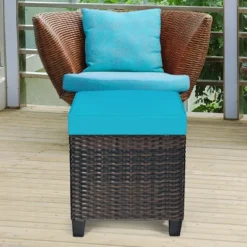 Costway 2PCS Patio Rattan Ottoman Cushioned Seat W/ Foot Rest Turquoise -Garden Furniture Store GUEST 1d85fa1b e6b6 4530 868c 8700272c3750