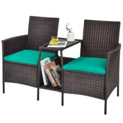 Tangkula Patio Loveseat 2 Person Cushioned Seats With Center Table Outdoor Rattan Furniture Set Turquoise/ Red -Garden Furniture Store GUEST 1dca8134 2cc8 4caf 8d7f 545fac7ad773