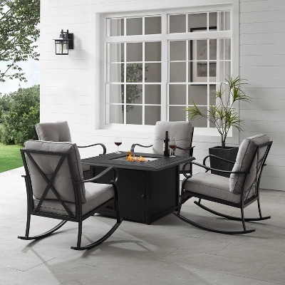 5pc Dahlia Outdoor Steel Set With Fire Table Taupe/Matte Black - Crosley 1 5pc Dahlia Outdoor Steel Set With Fire Table Taupe/Matte Black - Crosley