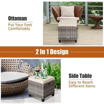 Costway 2PCS Patio Rattan Cushioned Ottoman Seat Foot Rest Table 4 Costway 2PCS Patio Rattan Cushioned Ottoman Seat Foot Rest Table - Image 4