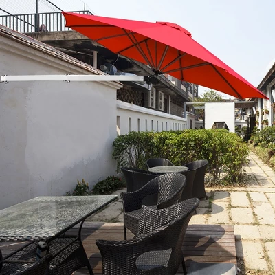 Costway 8ft Wall-Mounted Umbrella Telescopic Folding Tilt Sun Shade TanTurquoise 11 Costway 8ft Wall-Mounted Umbrella Telescopic Folding Tilt Sun Shade TanTurquoise - Image 11