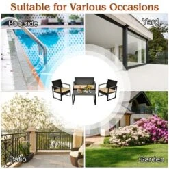 Costway 4PCS Patio Rattan Furniture Set Cushioned Sofa Coffee Table Garden Deck Brown -Garden Furniture Store GUEST 1fb2da31 eae6 4e4f a5f8 0be10f3e00e1