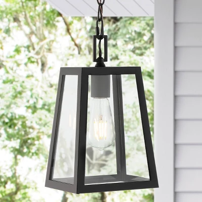 6.75" 1-Light Glendale Farmhouse Industrial Iron/Glass Outdoor LED Pendant Black/Clear - JONATHAN Y 1 6.75" 1-Light Glendale Farmhouse Industrial Iron/Glass Outdoor LED Pendant Black/Clear - JONATHAN Y