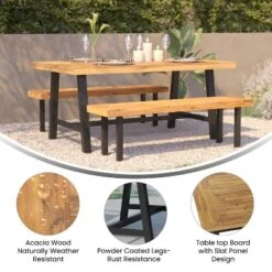 Flash Furniture All Weather Commercial Acacia Wood Top Patio Table With Metal Base-Natural/Black -Garden Furniture Store GUEST 2087096b 06a4 464b b7bd 4a037cc2292d