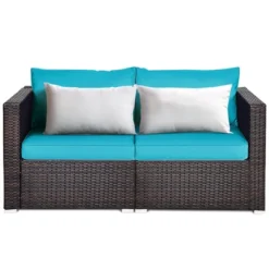 Costway 4PCS Patio Rattan Corner Sofa With Blue Cushion -Garden Furniture Store GUEST 20b27ef9 05f5 4a41 af98 540bf0c255ca