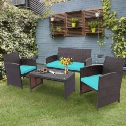 Costway 4PCS Patio Rattan Furniture Set Cushioned Chair Sofa Coffee Table White/Navy/Turquoise/Red 23 Costway 4PCS Patio Rattan Furniture Set Cushioned Chair Sofa Coffee Table White/Navy/Turquoise/Red -Garden Furniture Store GUEST 20ee4772 40c0 4ee2 b508 0fc0db6b455d