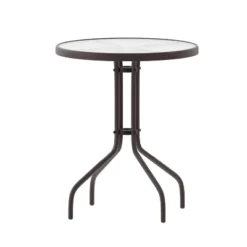 Flash Furniture Lila 23.75'' Round Glass Metal Table With 2 Metal Aluminum Slat Stack Chairs -Garden Furniture Store GUEST 221412c5 5965 46a3 96da 1619bf88120a