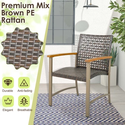 Costway Set Of 4 Patio Dining Chairs Outdoor Wicker Armchairs With Acacia Wood Armrests 5 Costway Set Of 4 Patio Dining Chairs Outdoor Wicker Armchairs With Acacia Wood Armrests - Image 5