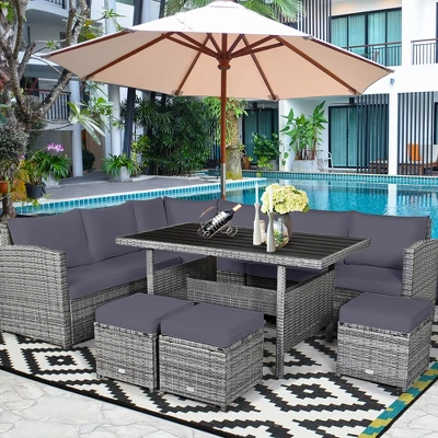 Costway 7 PCS Patio Rattan Dining Set Sectional Sofa Couch Ottoman Garden WhiteRedBlack 13 Costway 7 PCS Patio Rattan Dining Set Sectional Sofa Couch Ottoman Garden WhiteRedBlack - Image 13