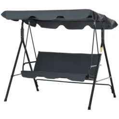 Outsunny 3-Person Porch Swing With Stand, Outdoor Swing For Patio Porch With Tilt Canopy & Comfortable Swing Bench-Style Seat, Steel Frame, Gray -Garden Furniture Store GUEST 22c1572e 6f66 4324 b1c3 18d47f261867