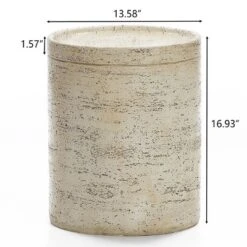 LuxenHome Beige And Brown MgO 13.6" Round Side Table For Indoor And Outdoor -Garden Furniture Store GUEST 23e2cd67 6179 470b b6fb 4b08c3589d40