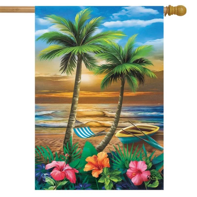 Briarwood Lane Sunset In Paradise House Flag Nautical Tropical Palm Trees 28" X 40" 1 Briarwood Lane Sunset In Paradise House Flag Nautical Tropical Palm Trees 28" X 40"