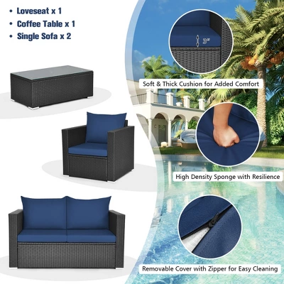 Costway 4PCS Patio Rattan Furniture Set Cushioned Sofa Loveseat With Navy & Turquoise Cover 8 Costway 4PCS Patio Rattan Furniture Set Cushioned Sofa Loveseat With Navy & Turquoise Cover - Image 8