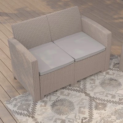 Merrick Lane Outdoor Furniture Resin Loveseat Faux Rattan Wicker Pattern 2-Seat Loveseat With All-Weather Cushions 4 Merrick Lane Outdoor Furniture Resin Loveseat Faux Rattan Wicker Pattern 2-Seat Loveseat With All-Weather Cushions - Image 4