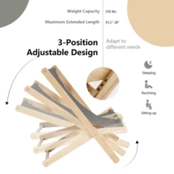 Tangkula Foldable Wood Beach Sling Chair With 3 Adjustable Positions Indoor Living Room Chaise Lounge Grey -Garden Furniture Store GUEST 26898064 107a 4943 9c5a 72dca82089ab