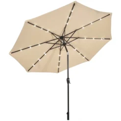 Costway 10' Solar LED Lighted Patio Market Umbrella Shade Tilt Adjustment Crank TanBeige -Garden Furniture Store GUEST 27324303 a326 466a 9787 90184a8c2ff9