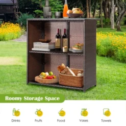 Tangkula 3PCS Patio Wicker Rattan Bar Set Table W/2 Turquoise Cushioned Stools -Garden Furniture Store GUEST 2743da50 bc2e 4a13 a2ce 2fffdcfe14d6