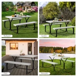 Costway Picnic Table Bench Set Outdoor Backyard Patio Garden Party Dining All Weather White -Garden Furniture Store GUEST 274db071 5d39 47ce 9958 6111f6e9c302